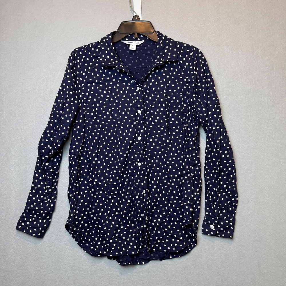 Old Navy Navy Blue Polka Dot Long Sleeve Button Up Classic Shirt Medium